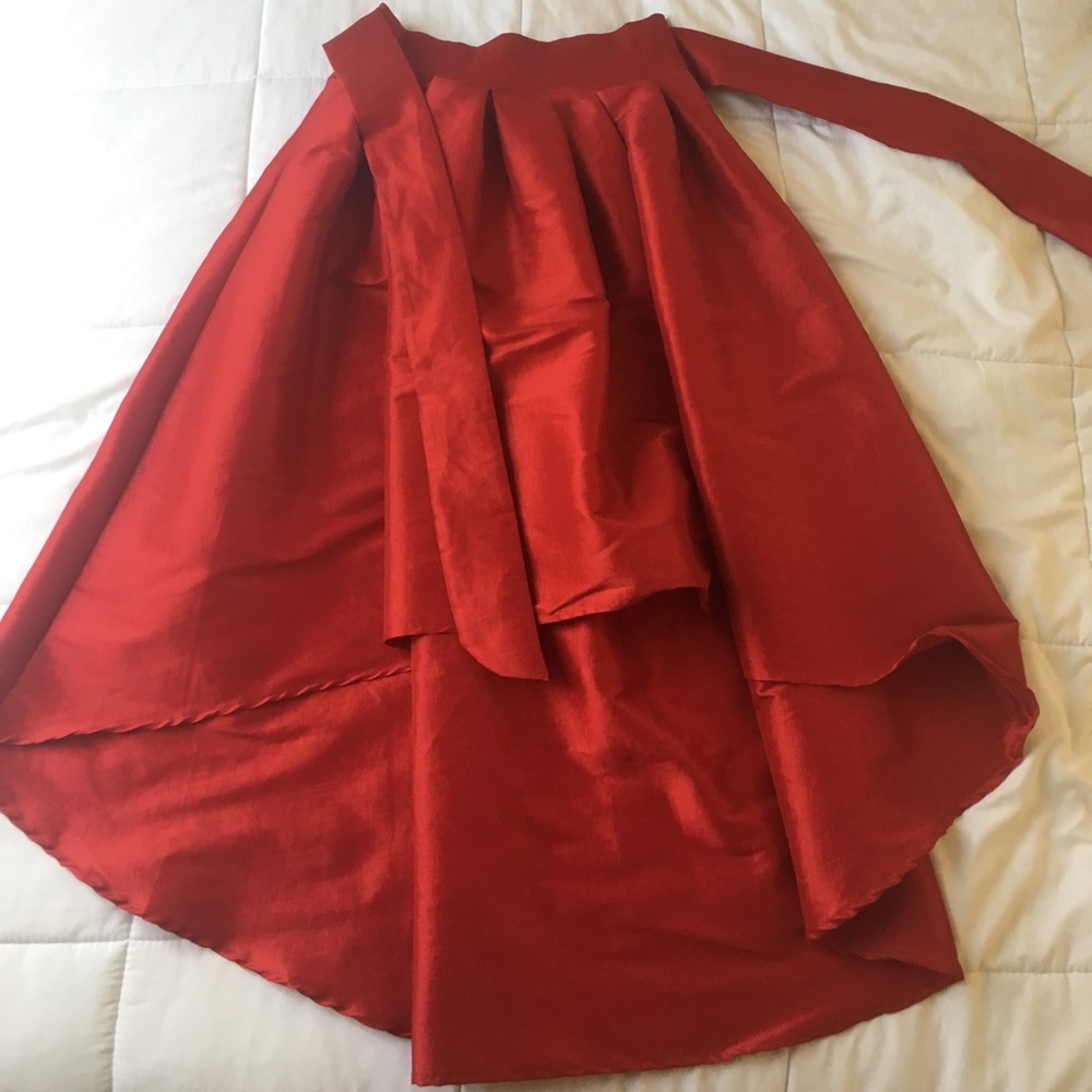 Red high low skirt
